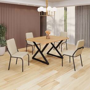 Conjunto Sala de Jantar Mesa 120x90cm Base Império Tampo MDF Malibu Creme / Preto