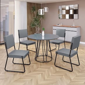 Conjunto Sala de Jantar Mesa Redonda 100cm Base Omega Tampo MDF Laca com Vidro Napoli Grafite / Preto