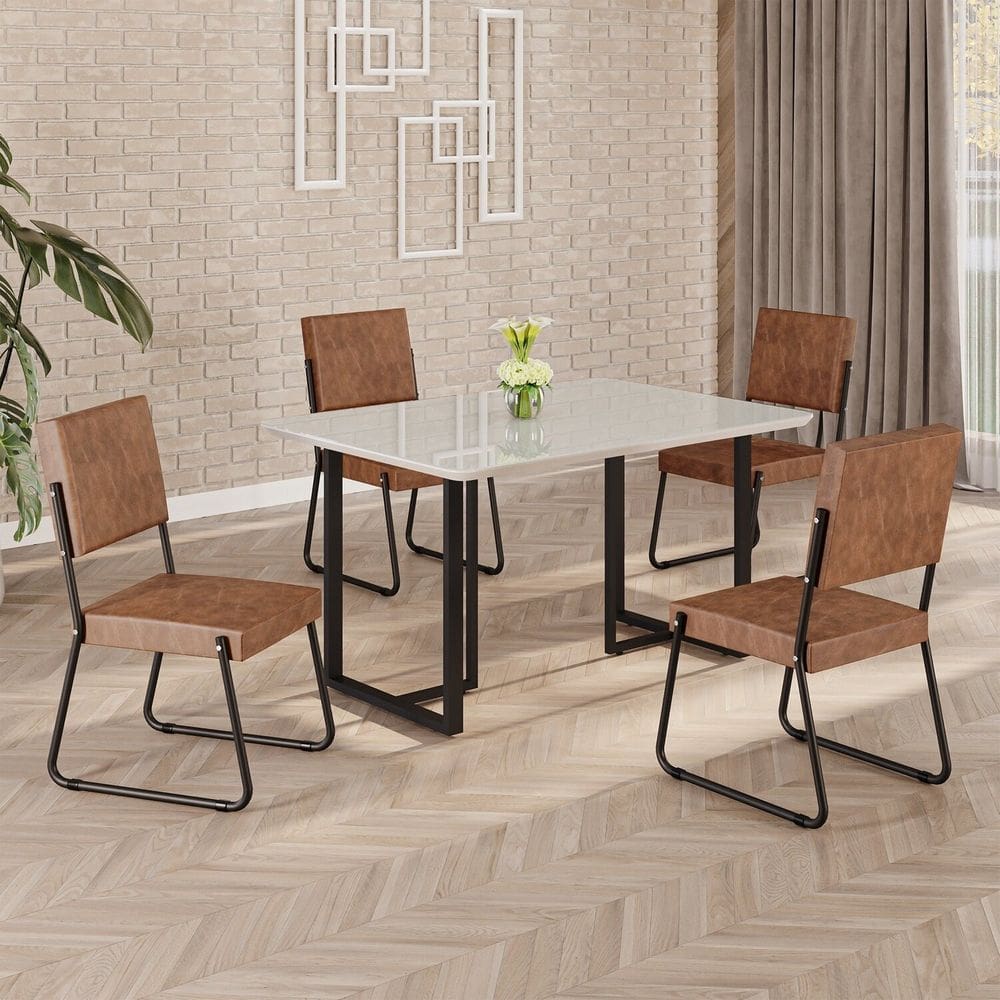 Conjunto Sala de Jantar Mesa 120x90cm Base Lunna Tampo MDF Laca com Vidro Napoli Marrom/Preto