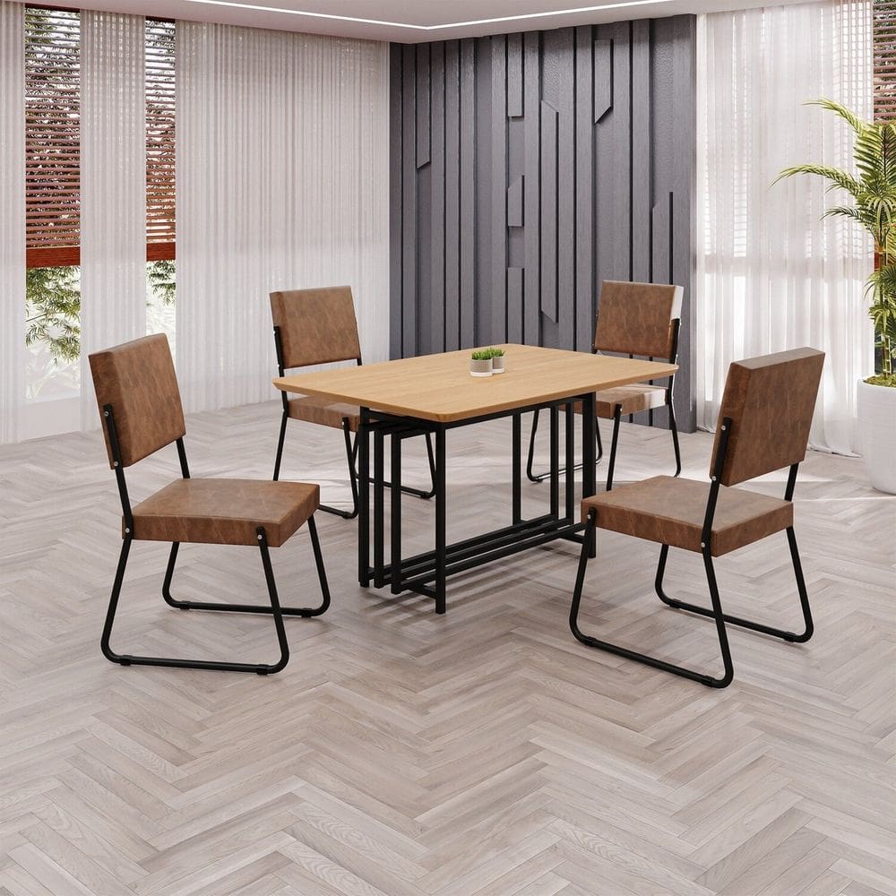 Conjunto Sala de Jantar Mesa 120x90cm Base Pérola Tampo MDF Napoli marrom / preto