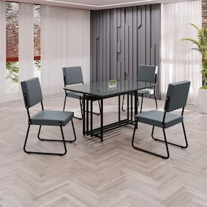 Conjunto Sala de Jantar Mesa 120x90cm Base Pérola Tampo MDF Laca com Vidro Napoli Grafite / Preto