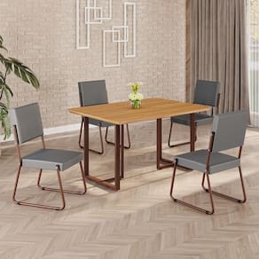 Conjunto Sala de Jantar Mesa 120x90cm Base Lunna Tampo MDF Napoli Grafite / Marrom