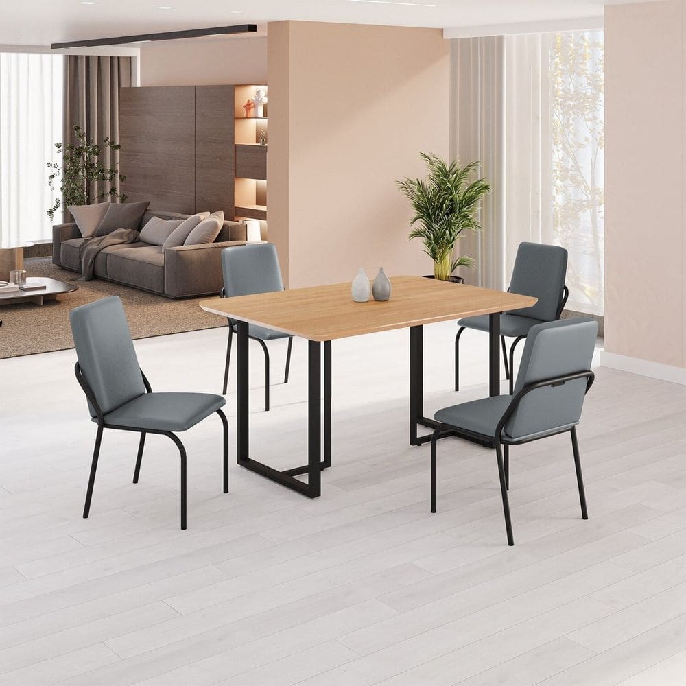 Conjunto Sala de Jantar Mesa 120x90cm Base Lunna Tampo MDF  Malibu Grafite/Preto
