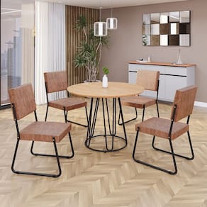 Conjunto Sala de Jantar Mesa Redonda 100cm Base Omega Tampo MDF Napoli marrom / preto