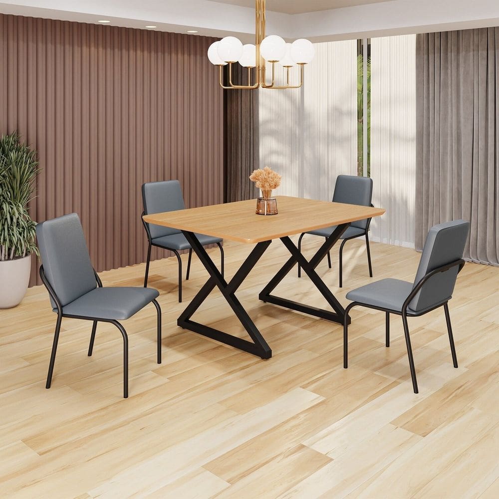 Conjunto Sala de Jantar Mesa 120x90cm Base Império Tampo MDF  Malibu Grafite / Preto