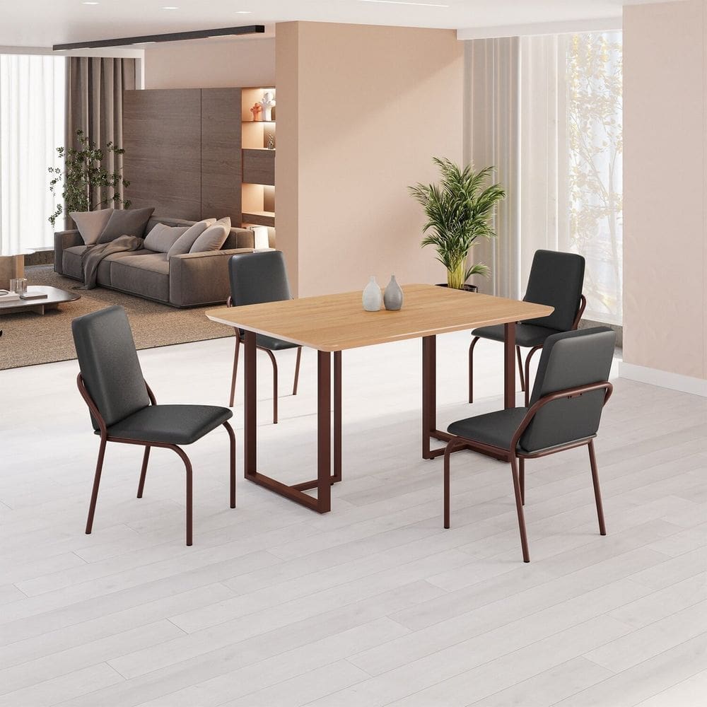 Conjunto Sala de Jantar Mesa 120x90cm Base Lunna Tampo MDF  Malibu Preto/Marrom
