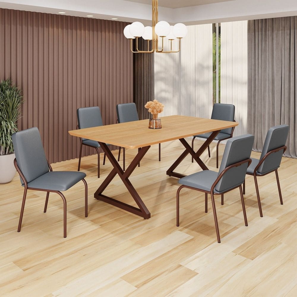 Conjunto Sala de Jantar Mesa 160x90cm Base Império Tampo MDF  Malibu Grafite/Marrom