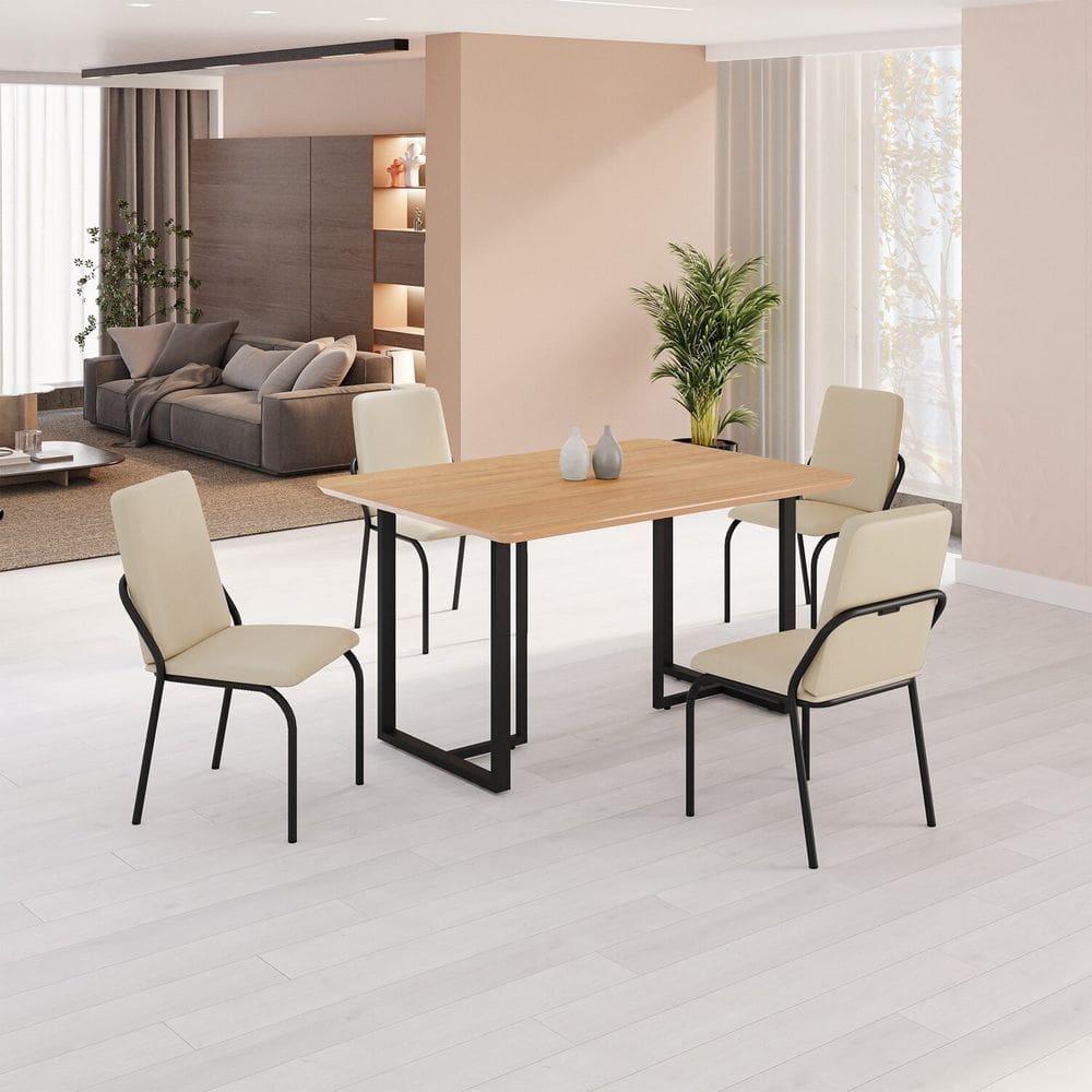 Conjunto Sala de Jantar Mesa 120x90cm Base Lunna Tampo MDF  Malibu Creme/Preto