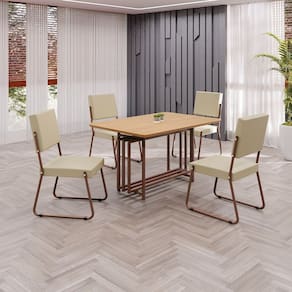 Conjunto Sala de Jantar Mesa 120x90cm Base Pérola Tampo MDF Napoli Creme / Marrom