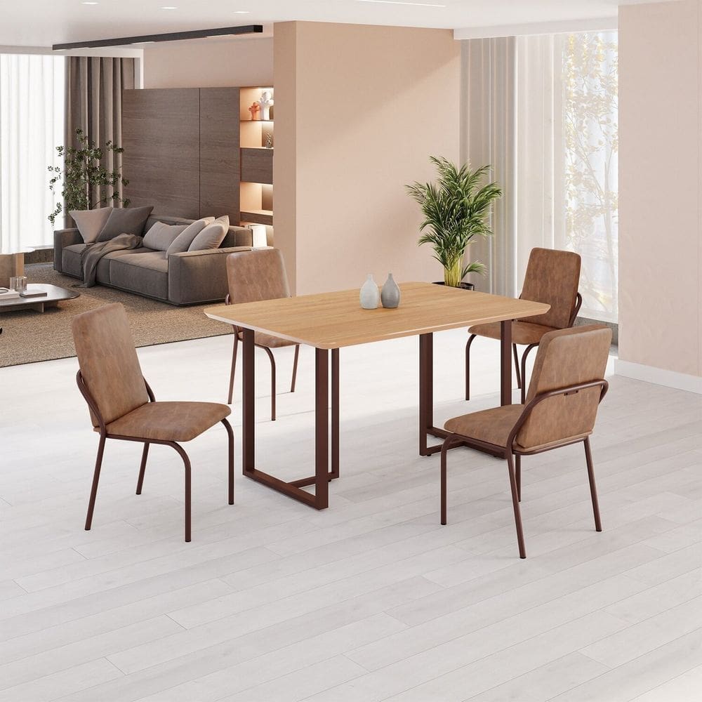 Conjunto Sala de Jantar Mesa 120x90cm Base Lunna Tampo MDF  Malibu Marrom