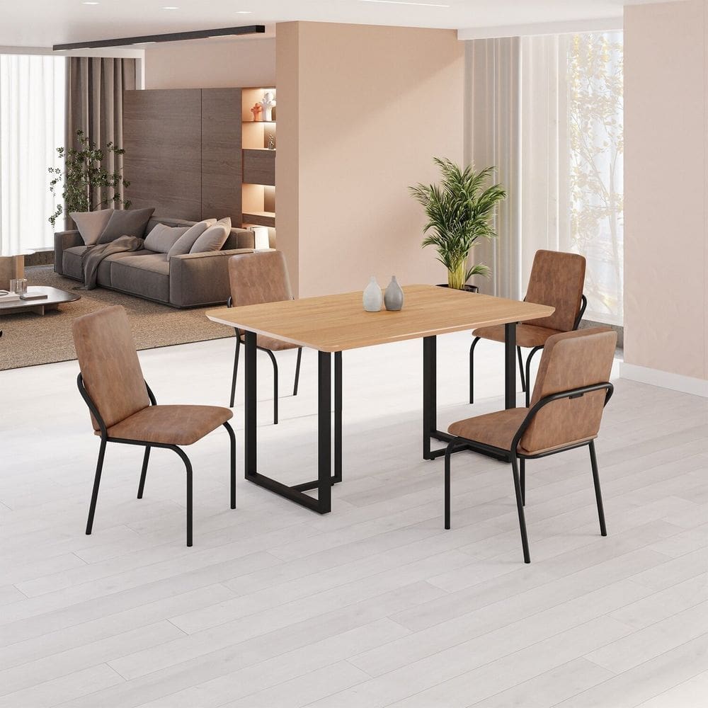 Conjunto Sala de Jantar Mesa 120x90cm Base Lunna Tampo MDF  Malibu Marrom/Preto