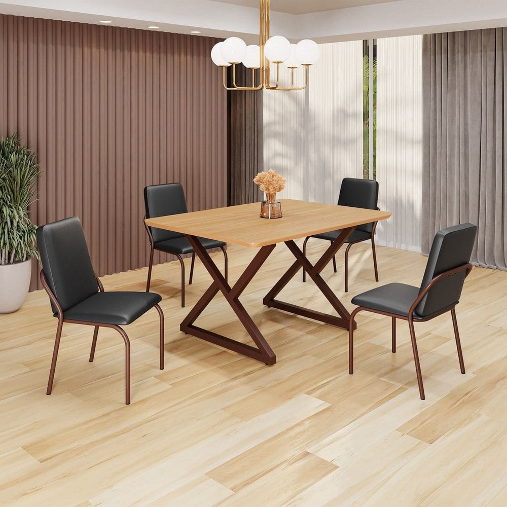 Conjunto Sala de Jantar Mesa 120x90cm Base Império Tampo MDF  Malibu Preto / Marrom