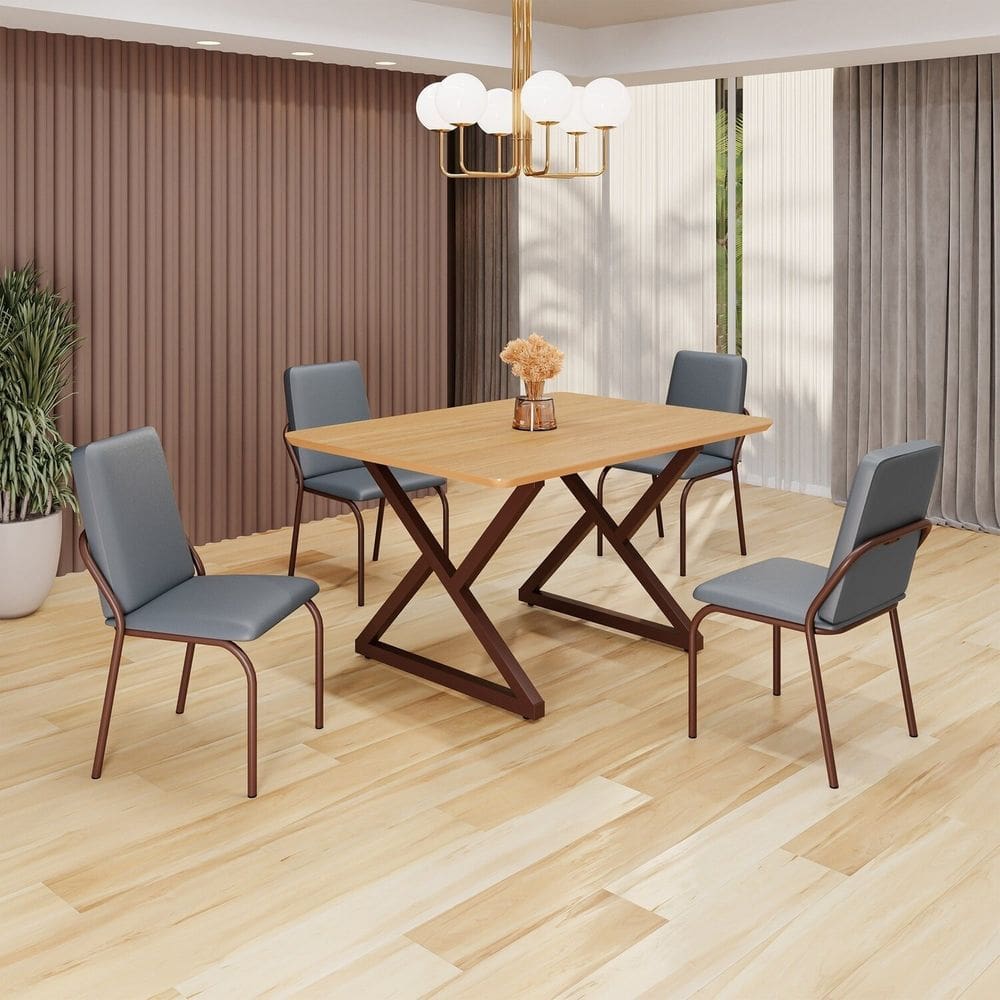 Conjunto Sala de Jantar Mesa 120x90cm Base Império Tampo MDF  Malibu Grafite / Marrom
