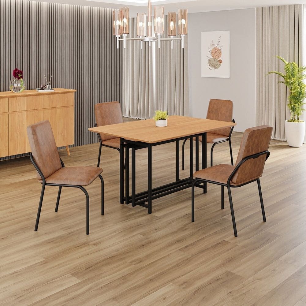 Conjunto Sala de Jantar Mesa 120x90cm Base Pérola Tampo MDF  Malibu marrom / preto