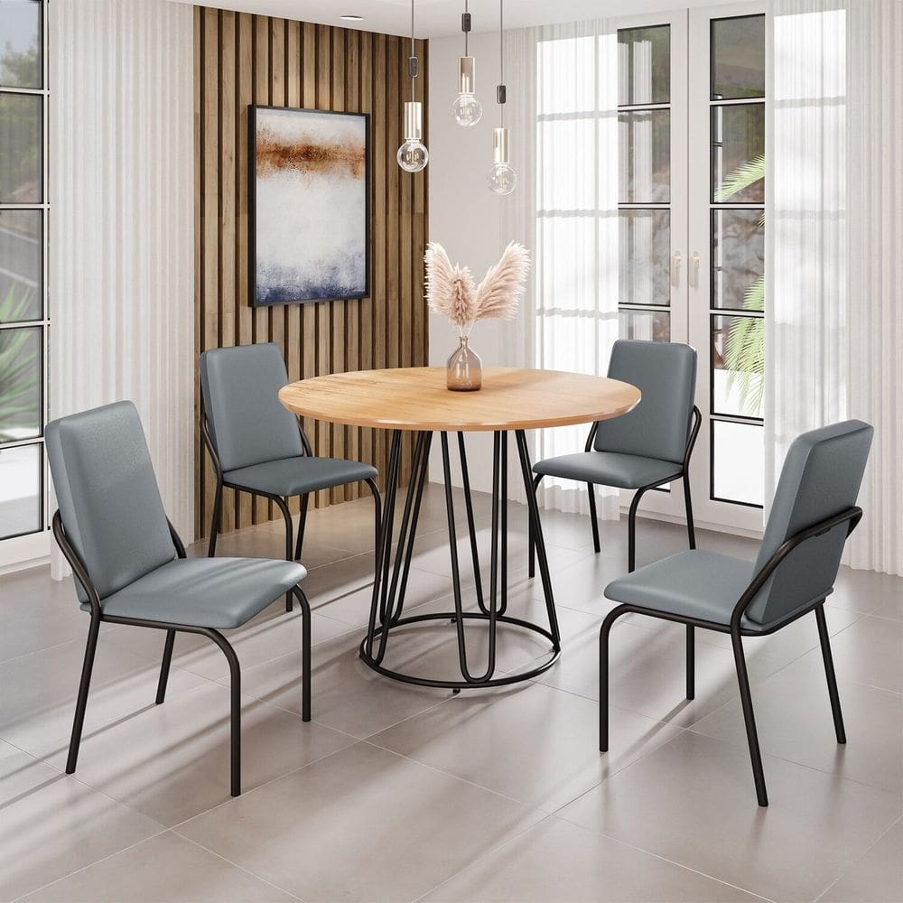 Conjunto Sala de Jantar Mesa Redonda 100cm Base Omega Tampo MDF Malibu Grafite / Preto
