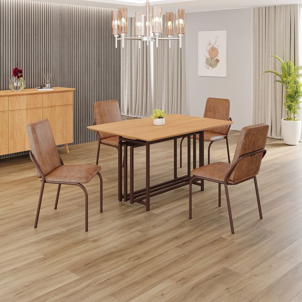 Conjunto Sala de Jantar Mesa 120x90cm Base Pérola Tampo MDF   Malibu Marrom