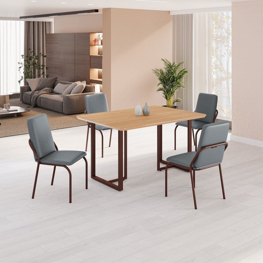 Conjunto Sala de Jantar Mesa 120x90cm Base Lunna Tampo MDF  Malibu Grafite/Marrom