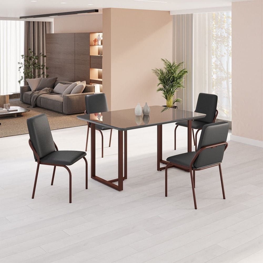 Conjunto Sala de Jantar Mesa 120x90cm Base Lunna Tampo MDF com Vidro Malibu Preto/Marrom