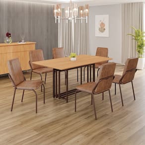 Conjunto Sala de Jantar Mesa 160x90cm Base Pérola Tampo MDF Malibu Marrom
