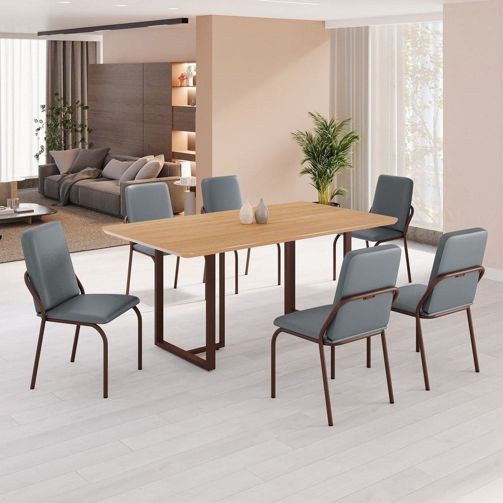 Conjunto Sala de Jantar Mesa 160x90cm Base Lunna Tampo MDF  Malibu Grafite/Marrom