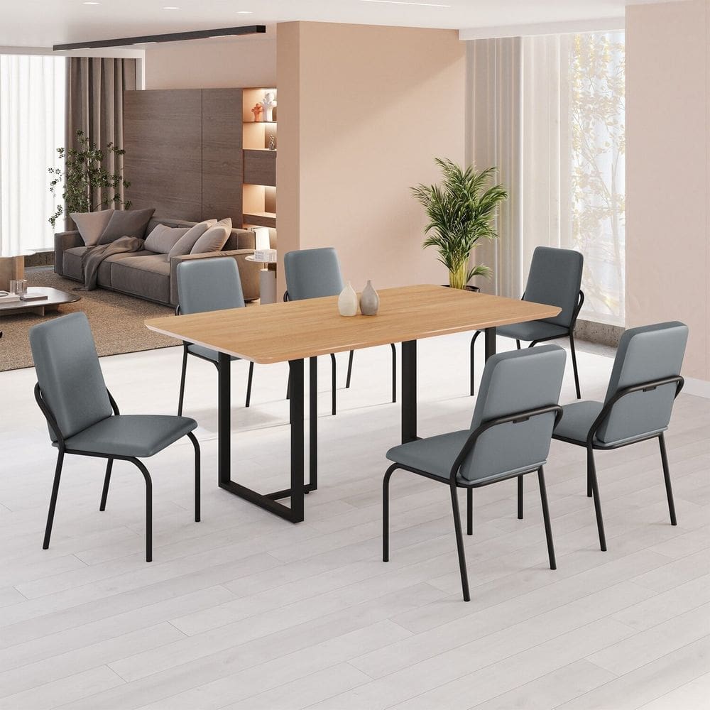 Conjunto Sala de Jantar Mesa 160x90cm Base Lunna Tampo MDF  Malibu Grafite/Preto