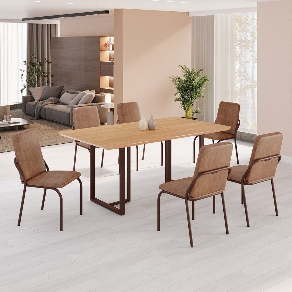 Conjunto Sala de Jantar Mesa 160x90cm Base Lunna Tampo MDF  Malibu Marrom