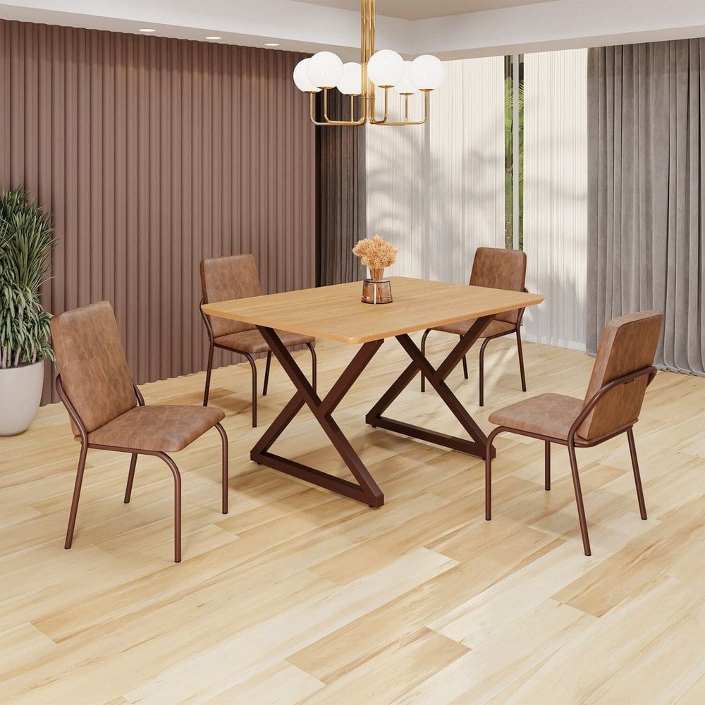 Conjunto Sala de Jantar Mesa 120x90cm Base Império Tampo MDF  Malibu Marrom