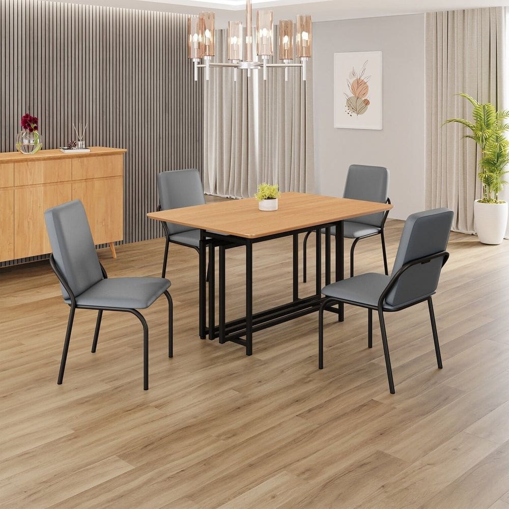 Conjunto Sala de Jantar Mesa 120x90cm Base Pérola Tampo MDF   Malibu Grafite / Preto