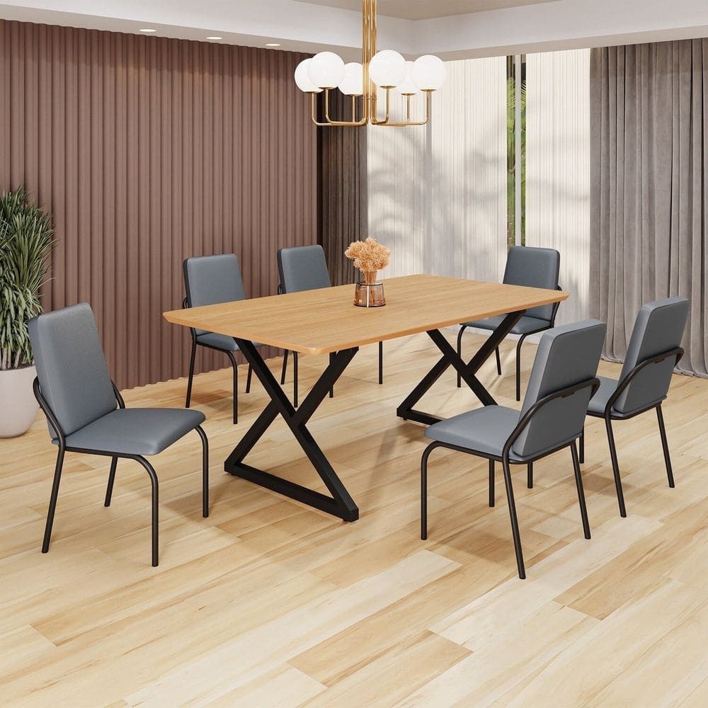 Conjunto Sala de Jantar Mesa 160x90cm Base Império Tampo MDF  Malibu Grafite/Preto