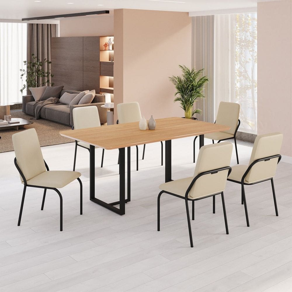 Conjunto Sala de Jantar Mesa 160x90cm Base Lunna Tampo MDF  Malibu Creme/Preto