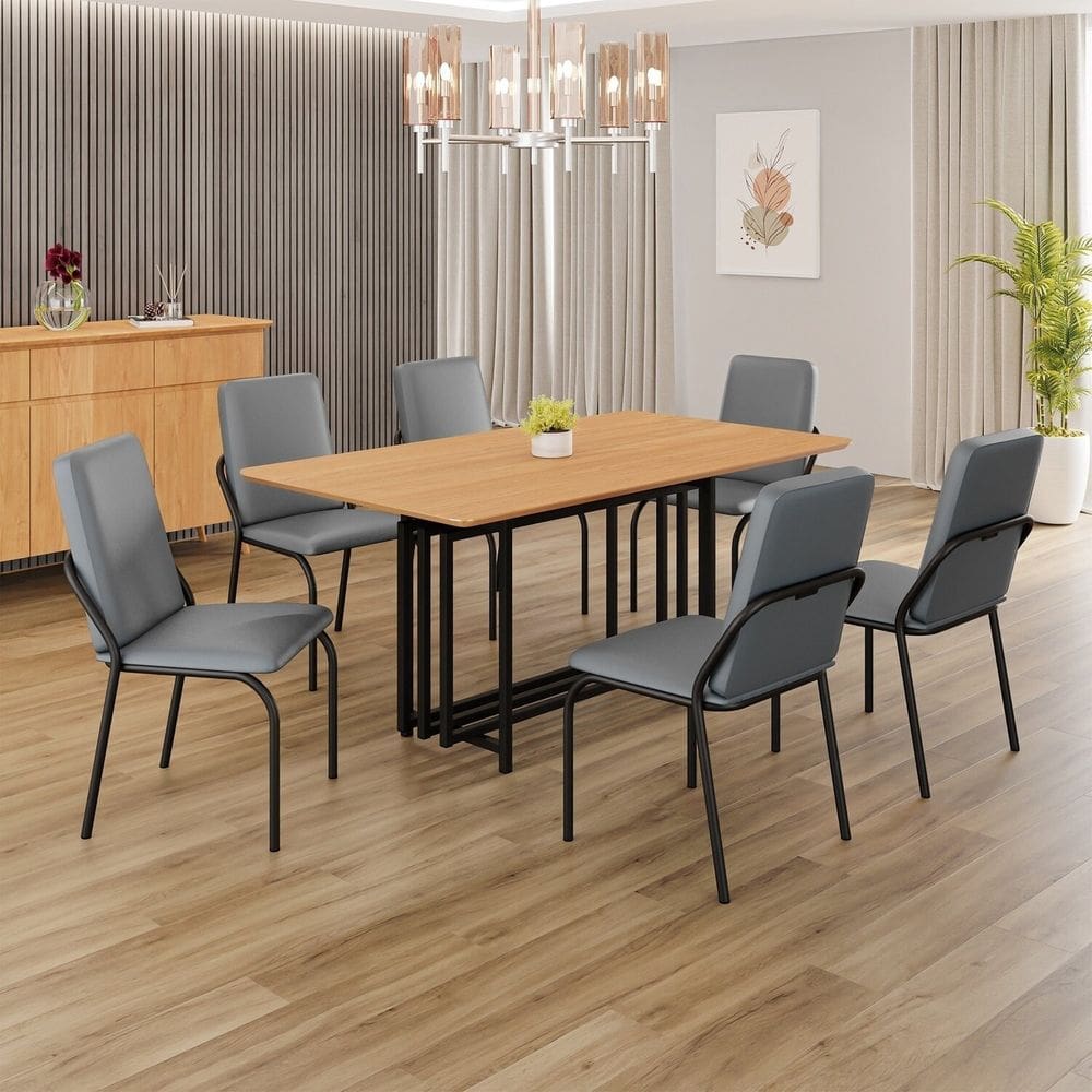 Conjunto Sala de Jantar Mesa 160x90cm Base Pérola Tampo MDF   Malibu Grafite / Preto