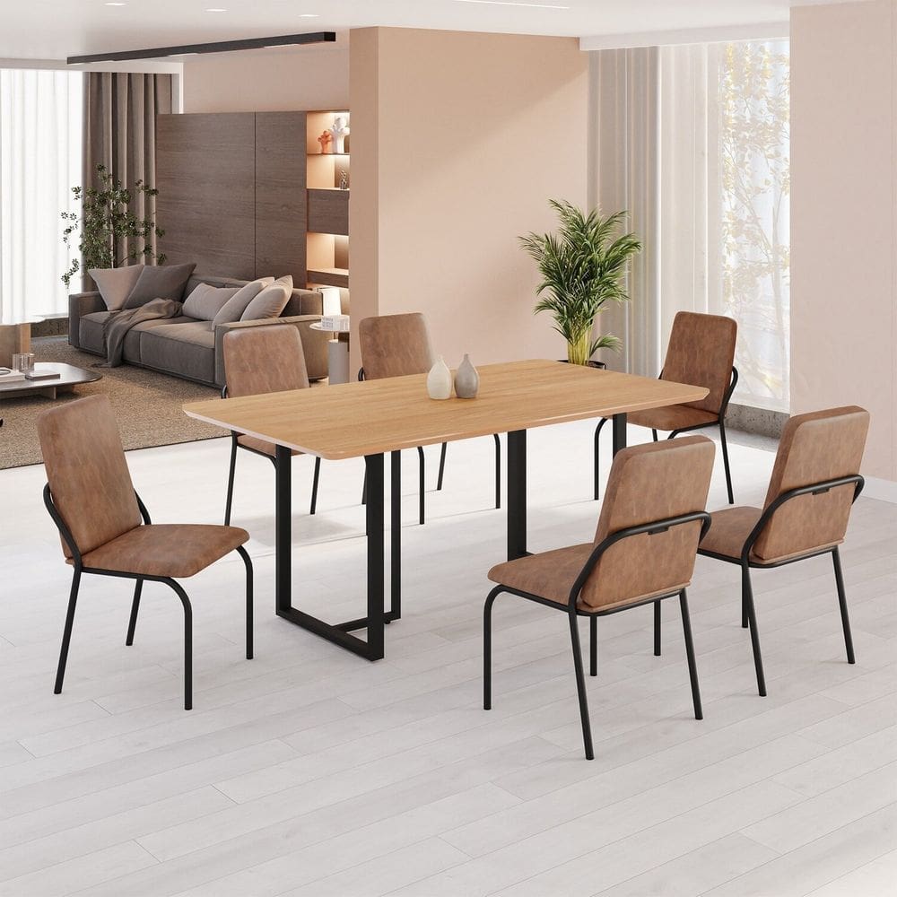 Conjunto Sala de Jantar Mesa 160x90cm Base Lunna Tampo MDF  Malibu Marrom/Preto