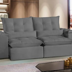 Sofá San Paulo Retrátil e Reclinável - Assento com Molas – 250 cm Veludo Cinza Cinza
