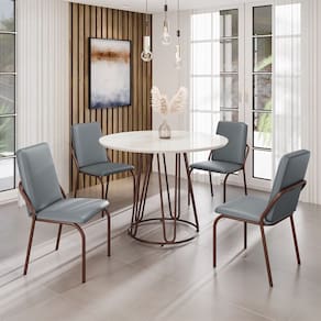 Conjunto Sala de Jantar Mesa Redonda 100cm Base Omega Tampo MDF Laca com Vidro Malibu Grafite / Marrom