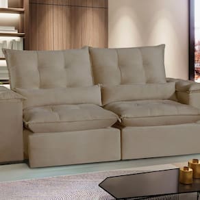 Sofá San Paulo Retrátil e Reclinável - Assento com Molas – 250 cm Veludo Bege Castor