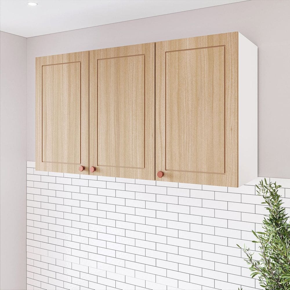 Armário Aéreo 3 Portas 120 Cm Pérola Branco/Carvalho