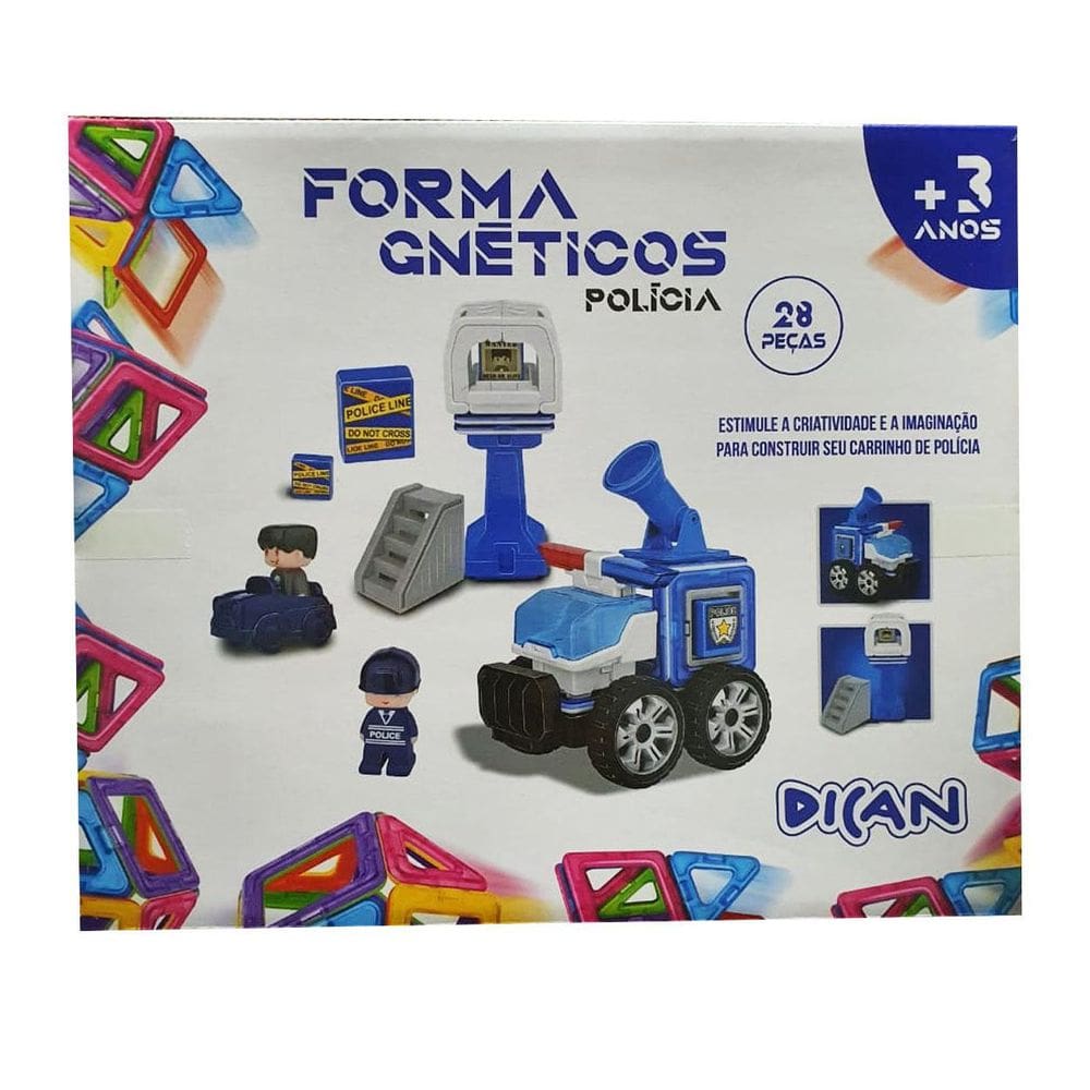 Blocos De Formas Magnéticas Policia Com 28 Peças Dican