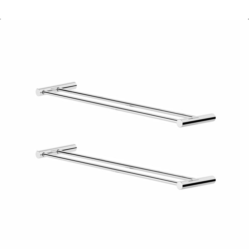 Porta Toalhas Duplo 30cm Para Banheiro Orion Kit 2 Peças Prata Polido