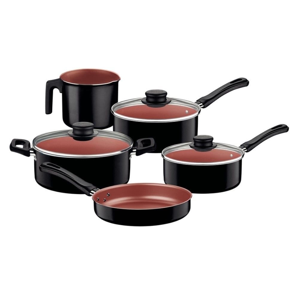 Jogo de Panelas Caribe 5 Peças em Alumínio com Revestimento Interno Antiaderente e Externo em Poliéster Preto Tramontina 20297/008