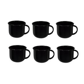 Jogo de Xícara de Cafezinho 06 Peças Esmaltada Preto 120 ml Ewel
