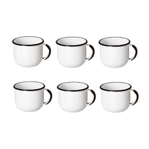 Jogo de Xícara de Cafezinho 06 Peças Esmaltada Branco 120 ml Ewel