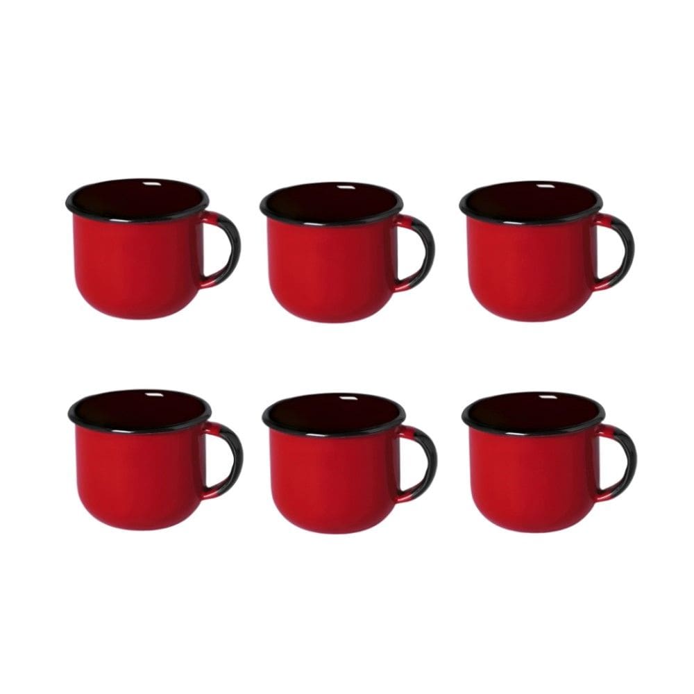 Jogo de Xícara de Cafezinho 06 Peças Esmaltada Vermelho 120 ml Ewel