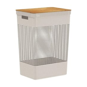 Cesto de Roupa Grid Bege 49 L com Tampa de Bambu 38 x 28 x 55,6 cm