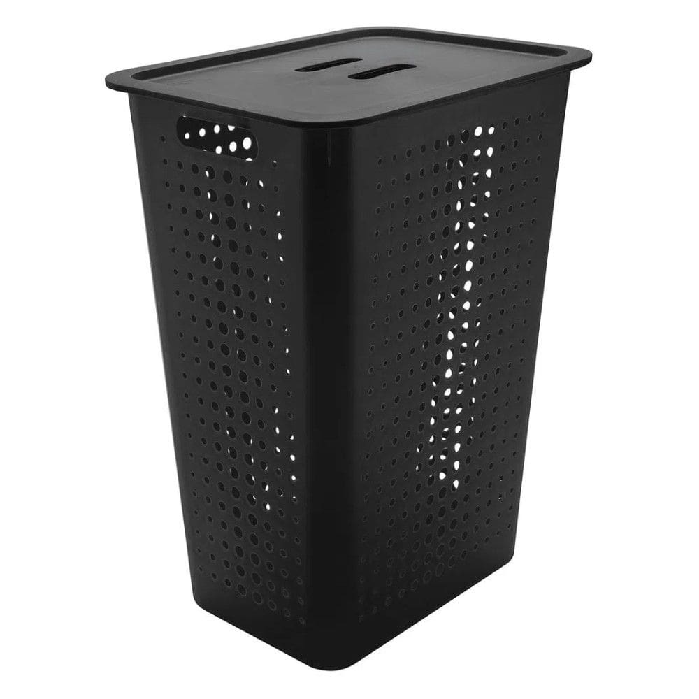 Cesto de Roupa Preto 47 L com Tampa 41 x 31 x 55 cm