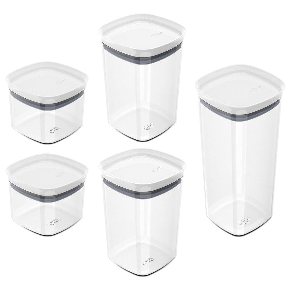 Conjunto de Potes Herméticos Block Modular 5 Peças Transparente com Tampa Branca