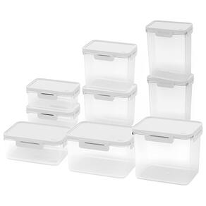 Conjunto de Potes Herméticos Hug 9 Peças Transparente com Tampa Branca Coza