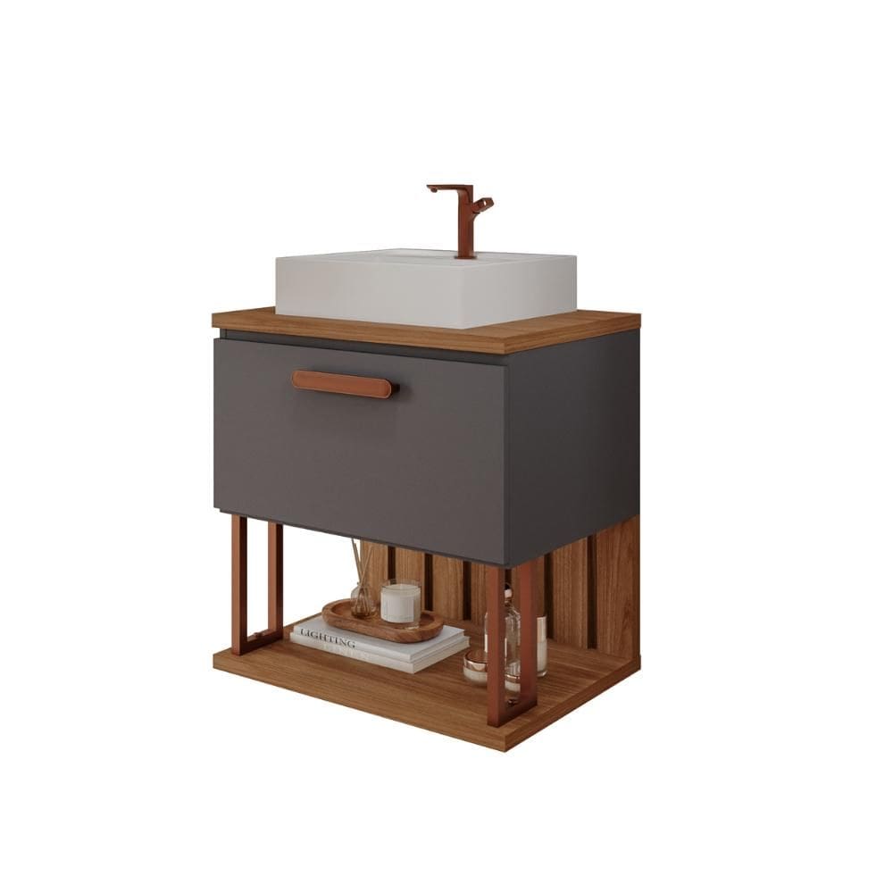 Gabinete Para Banheiro Com Lavatório Duna Titanium/Freijo MGM Móveis 60cm