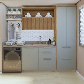 Lavanderia Modulada com Armário Aéreo,1 Balcão e 1 Armário Multiuso 100% Mdf Marquesa Marrom/Verde