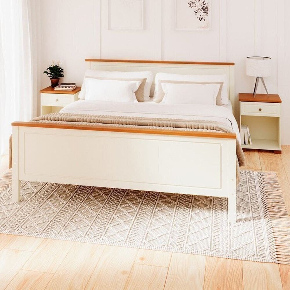 Conjunto Dormitório 1 Cama King 2 Mesas de Cabeceira Ananda CabeCasa MadeiraMadeira Imbuia/Offwhite