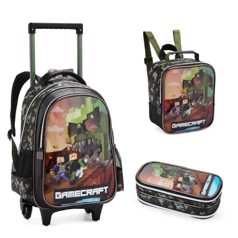 Kit Mochila, Lancheira e Estojo Escolar Infantil Gamecreft